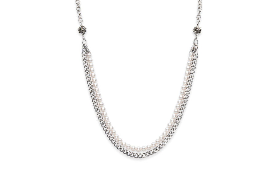 Pearl, chain and flower accents necklace