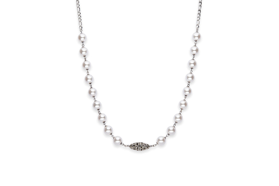 White pearl and pewter necklace