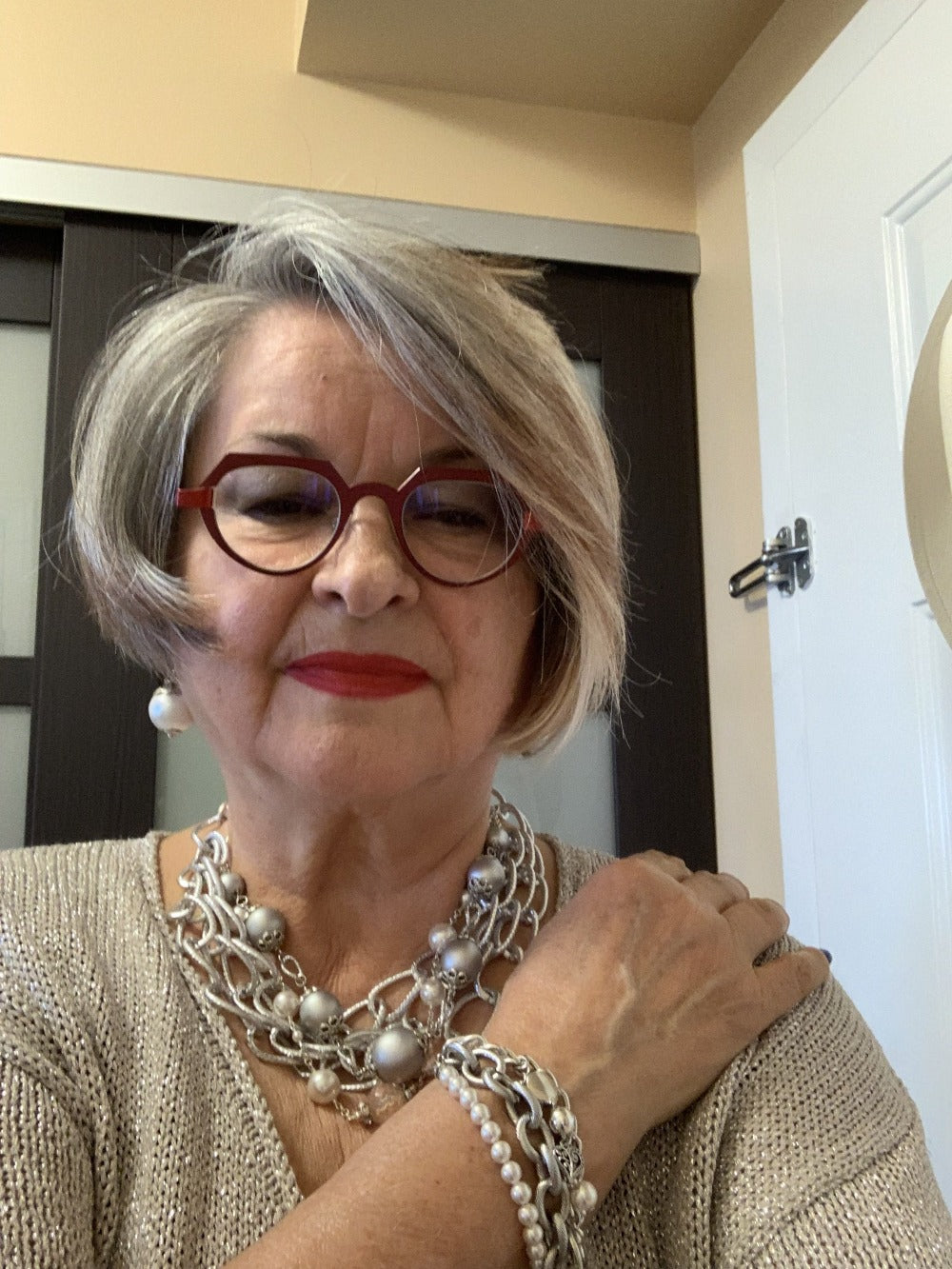 Silver, crystal and European crystal pearl statement necklace