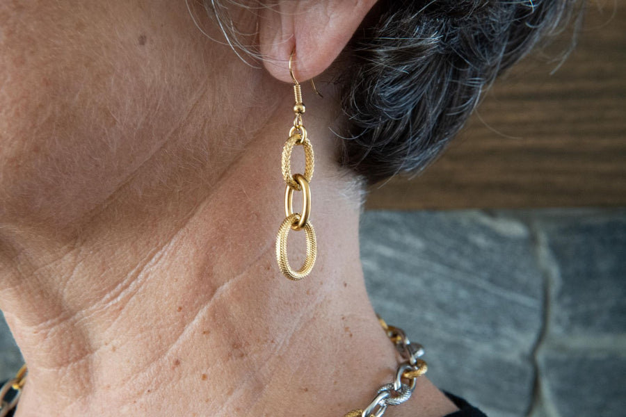 Gold link earrings