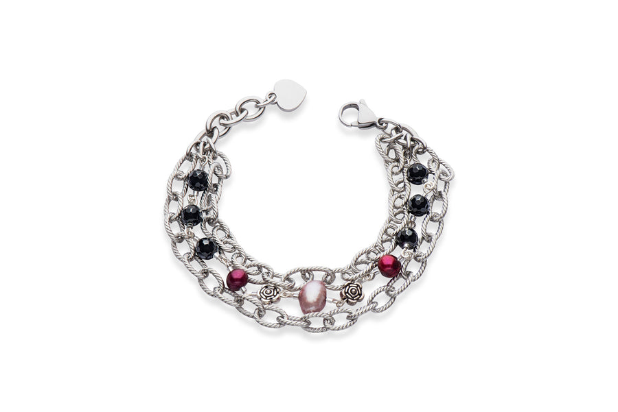 Gemstone, pearl and silver bracelet