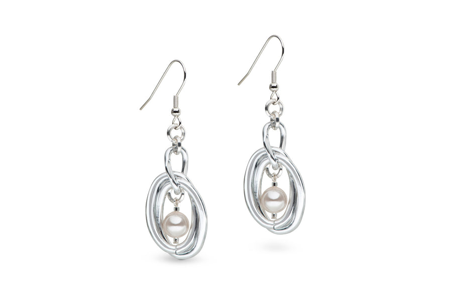 Silver and white pearl earrings
