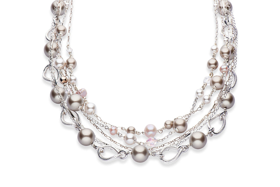 Silver, freshwater pearl and European crystal pearl necklace
