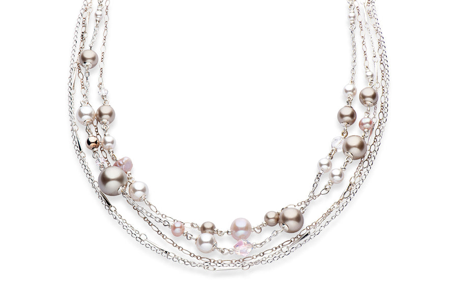 Silver, freshwater pearl and European crystal pearl necklace