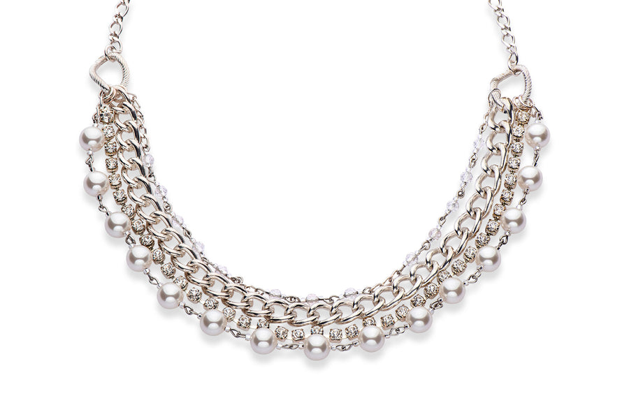 Silver, and European crystal pearl necklace