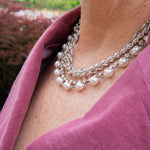 Silver, and European crystal pearl necklace