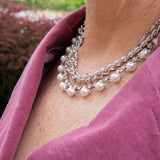 Silver, and European crystal pearl necklace