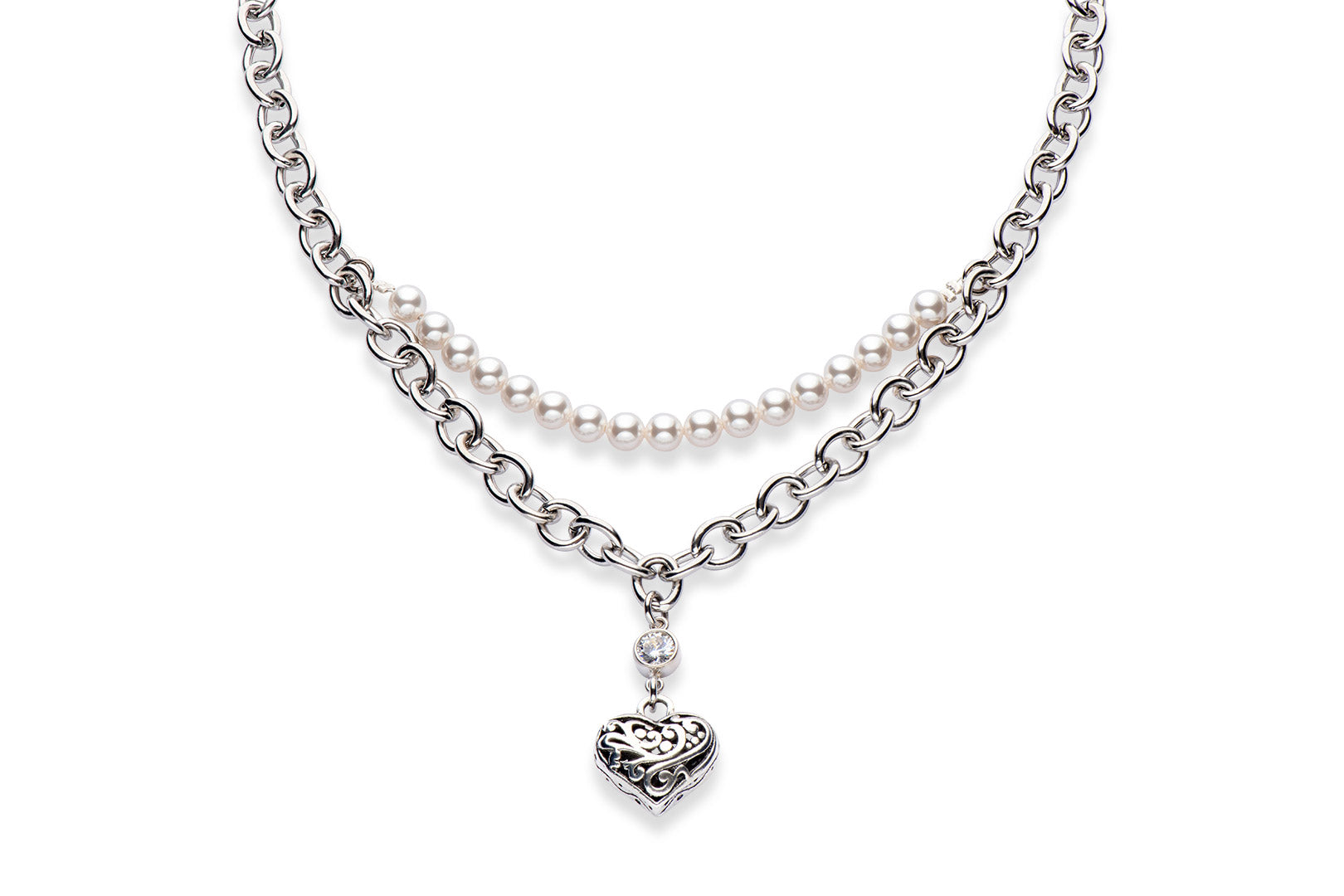 Lisbeth Pearl & Pewter Heart Necklace – Carolily Finery