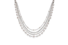 Multi  layer white pearl and silver necklace