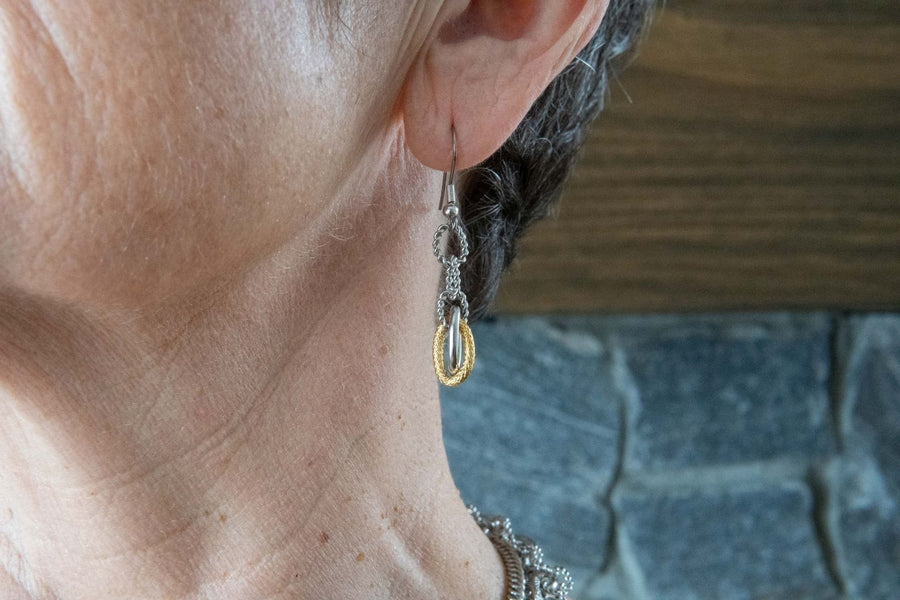 Silver and gold chain earrings