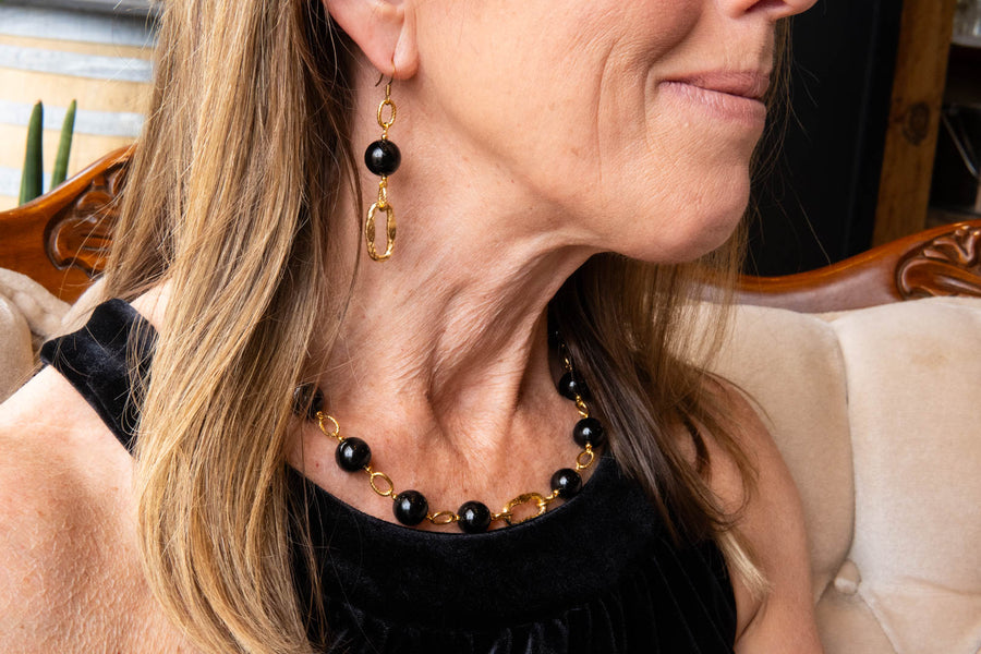 Black onyx and gold earrings