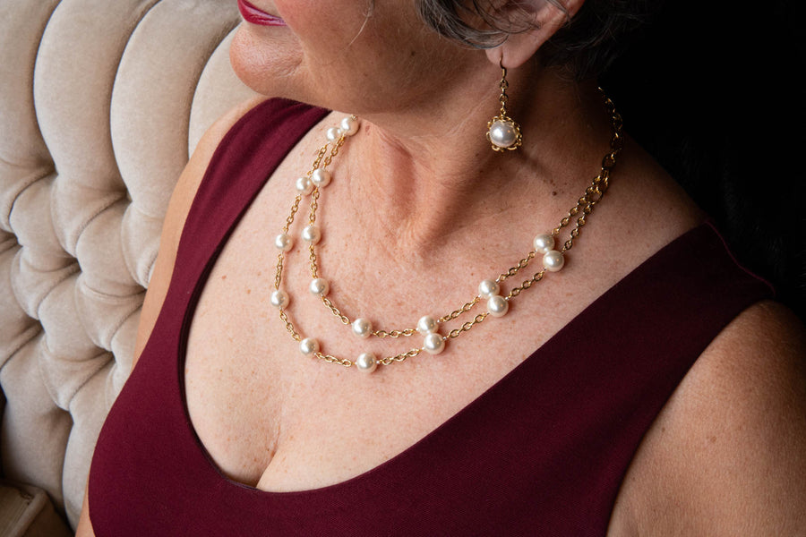 Two strand gold and pearl necklace