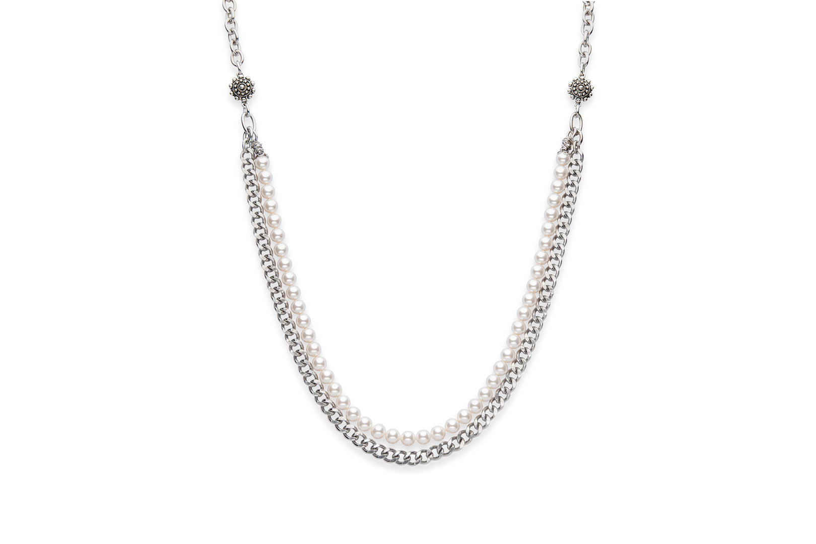 Pearl, chain and flower accents necklace