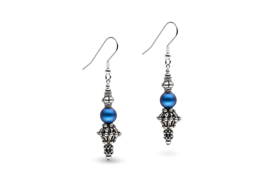 Blue pearl and sterling silver earrings