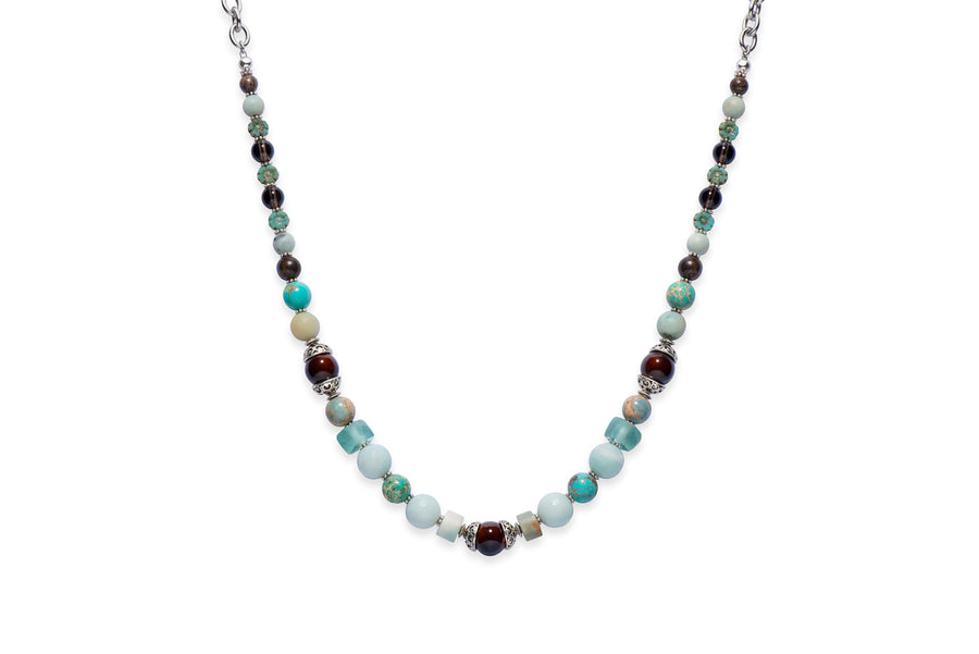 Blue and brown gemstone necklace