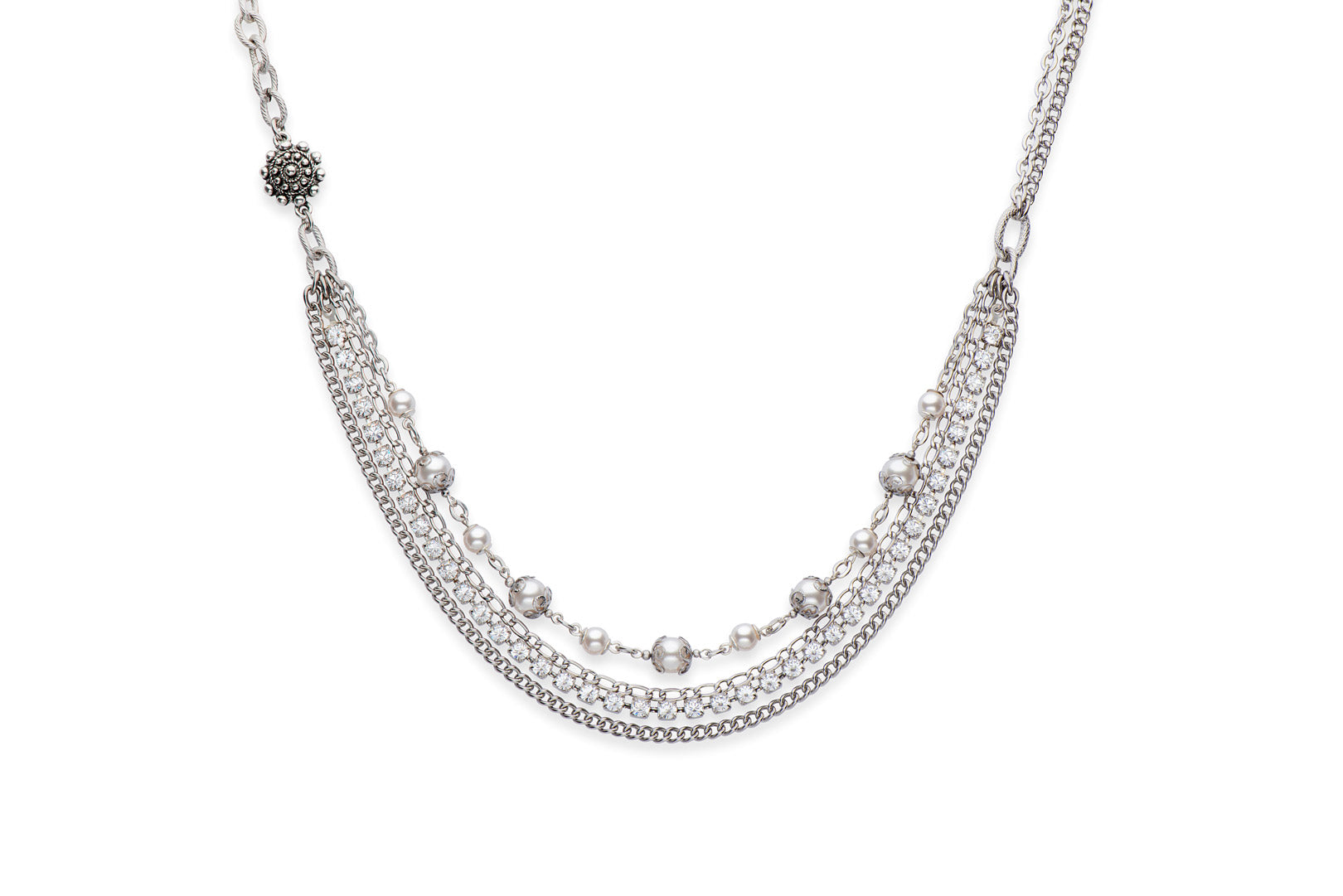 Pearl, chain and flower accent necklace