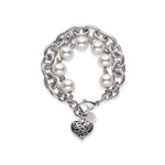 Pewter heart, stainless steel and European crystal pearl bracelet