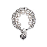 Pewter heart, stainless steel and European crystal pearl bracelet