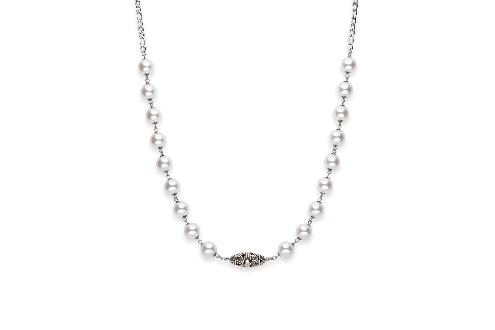 White pearl and pewter necklace
