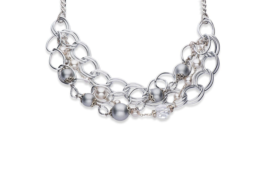 Silver, crystal and European crystal pearl statement necklace