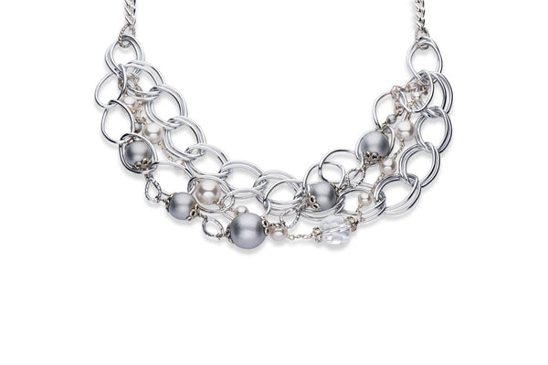 Silver Pearl and Black Statement Necklace popular