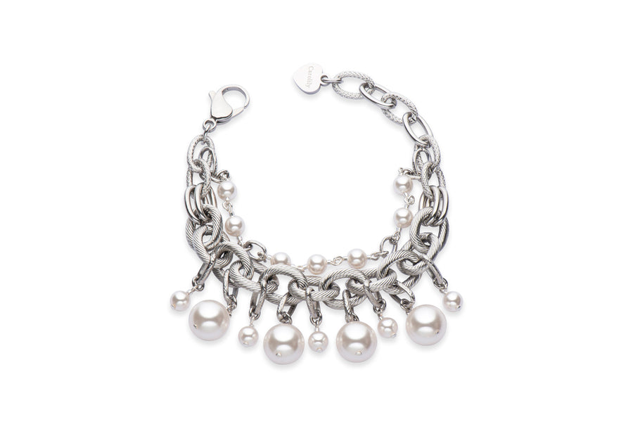 White pearl and silver chain bracelet