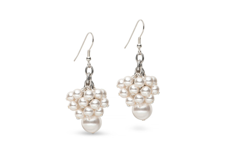 White pearl cluster earrings