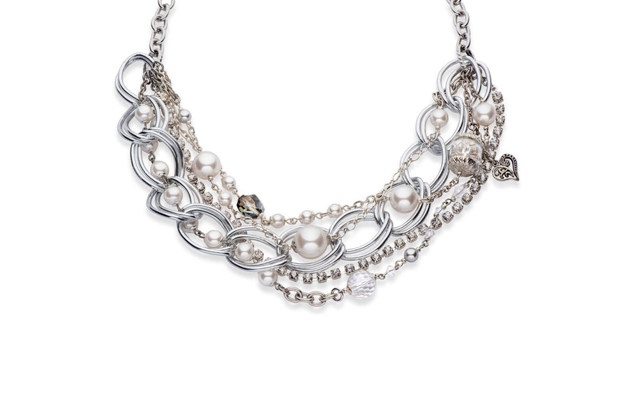 statement necklace made from sterling silver and silver plated chain, gemstones, European crystal and European crystal pearls