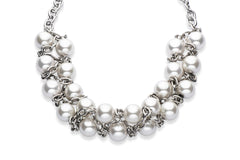 Silver and white European crystal pearl necklace