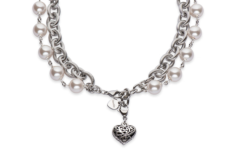 Silver and European crystal pearl necklace