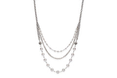 White pearl, sterling silver, pewter and stainless steel necklace