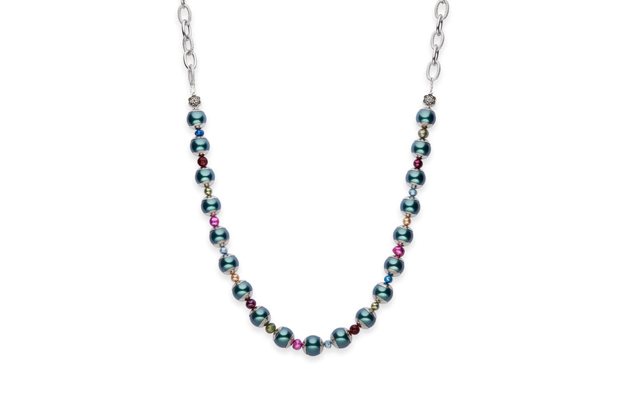 Blue pearl & gemstone necklace