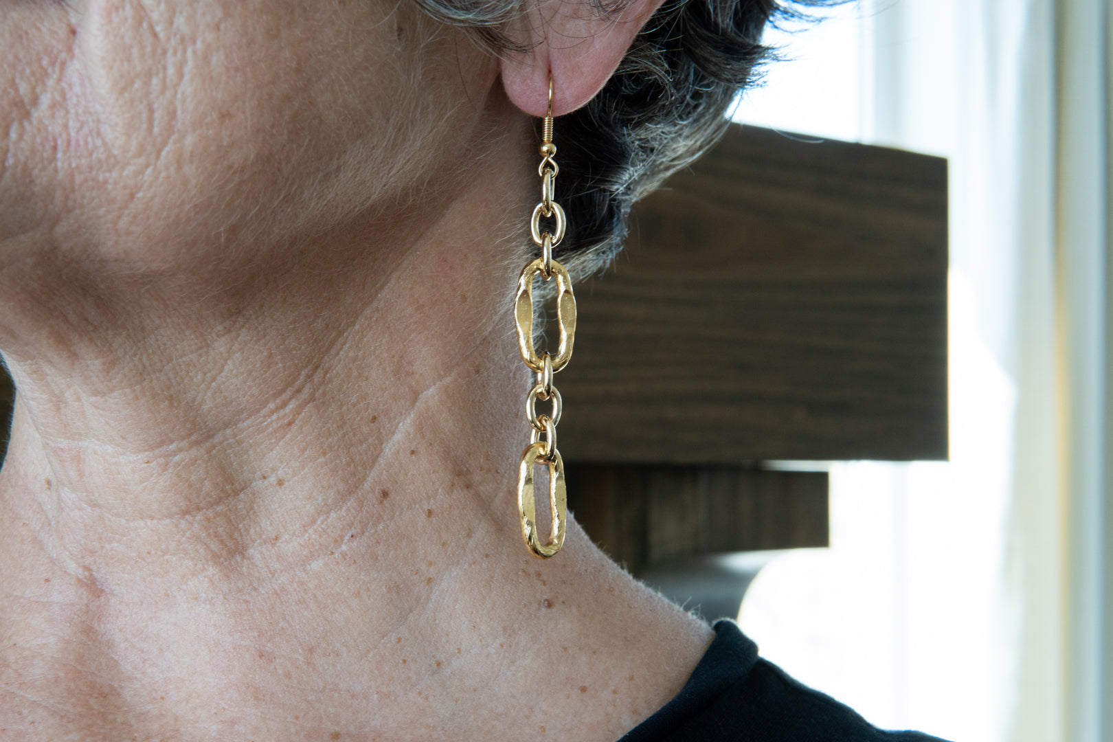 Gold link earrings