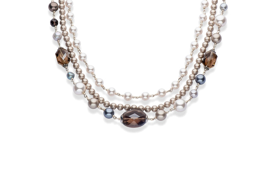 Smoky topaz and European crystal pearl necklace