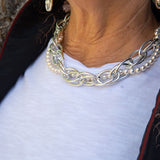 Silver aluminum and pearl necklace