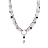 Silver, onyx and European crystal pearl statement necklace