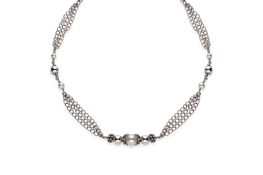 Antique silver and pearl necklace
