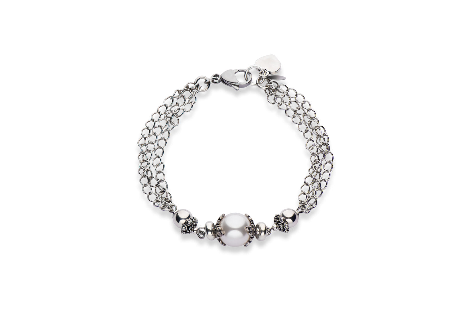 Sterling silver and European crystal pearl bracelet