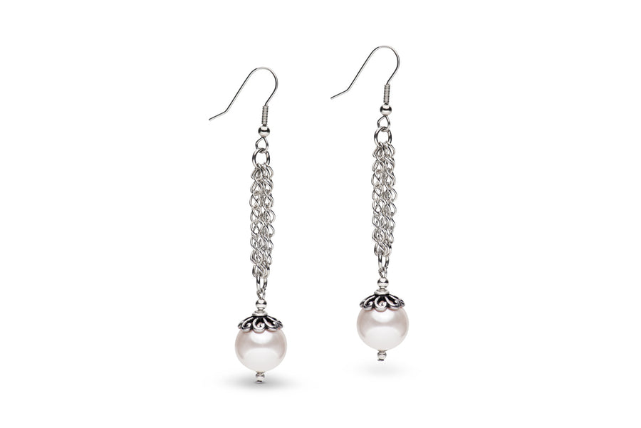 Silver and pearl drop earrings