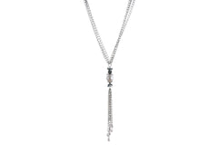 statement necklace from antiqued silver chain, sterling silver accents and a European crystal pearl