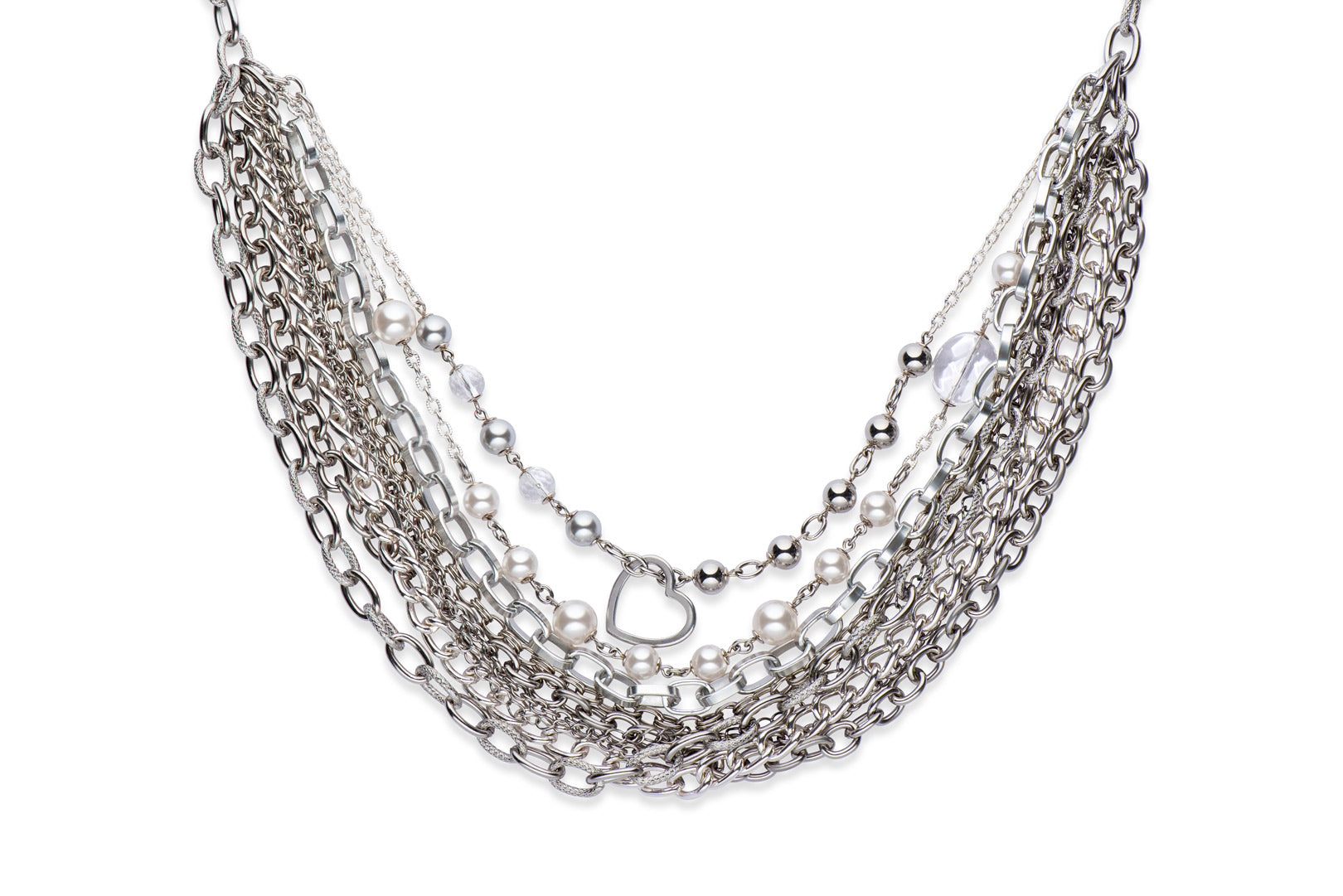 Chain, pearl and heart necklace