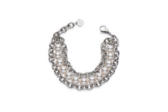 Silver chain and white pearl bracelet