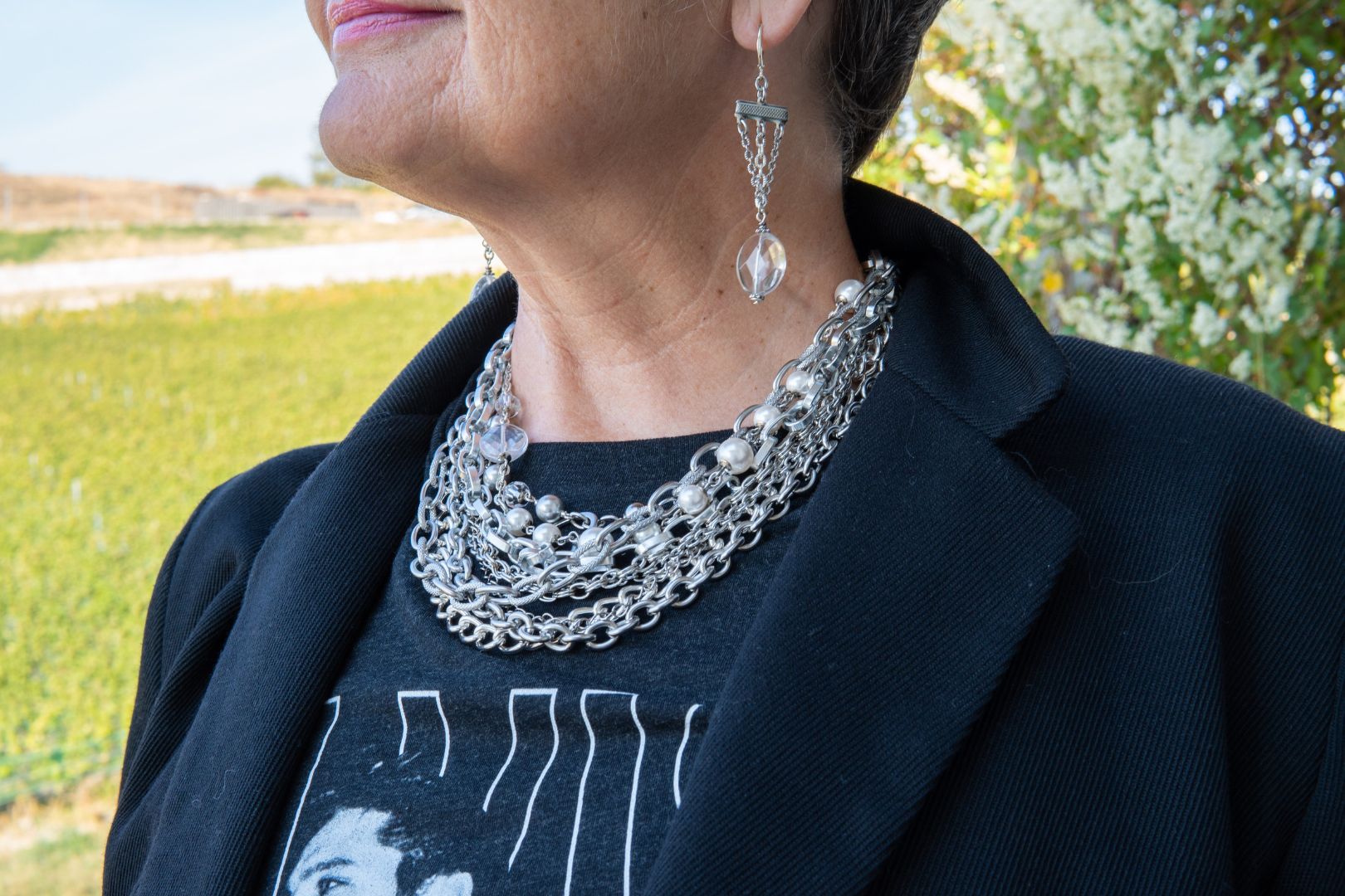 Chain, pearl and heart necklac