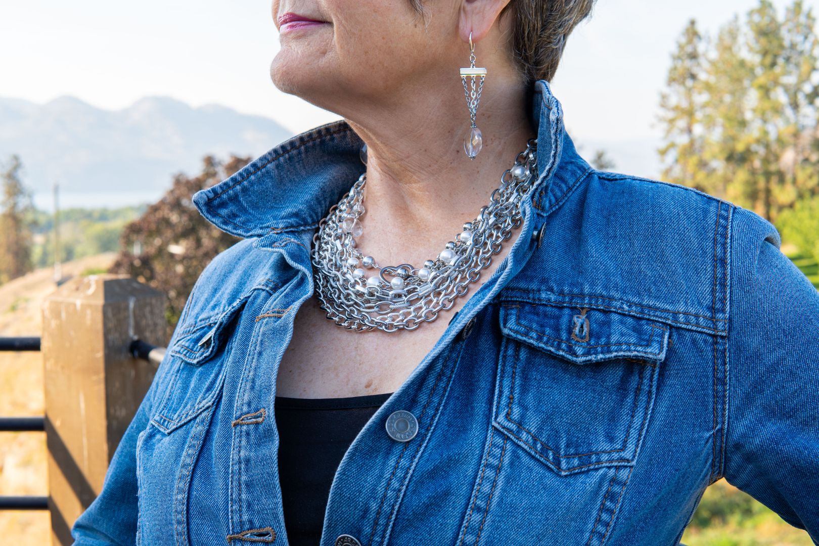 Chain, pearl and heart necklac