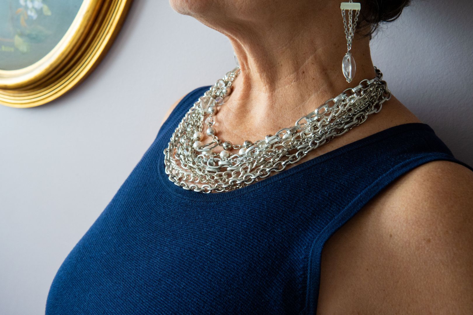 Multi strand silver chain and pearl necklace