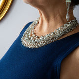 Multi strand silver chain and pearl necklace