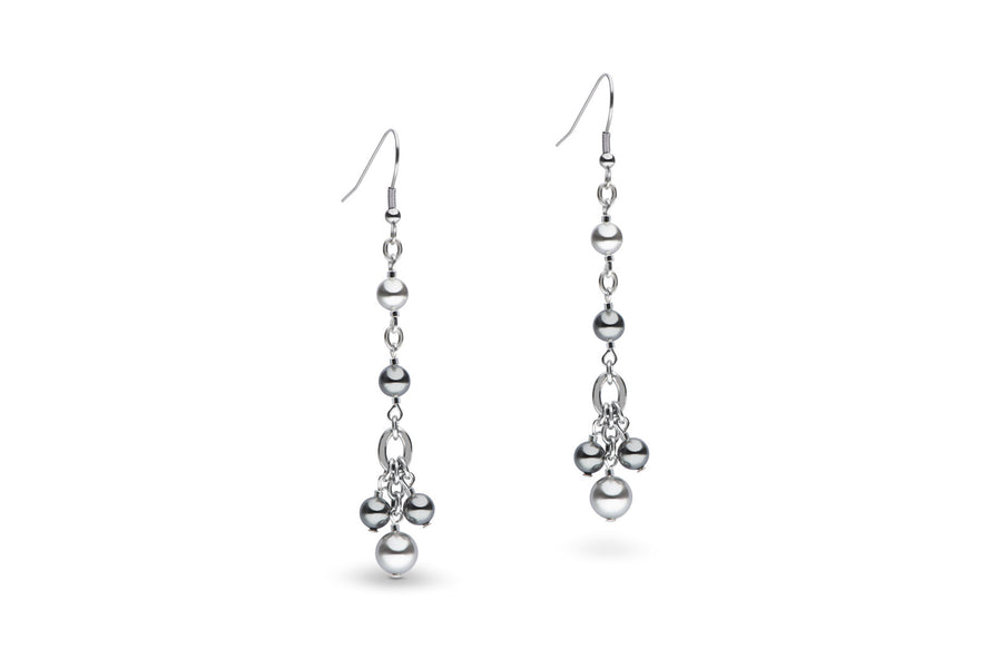 Long grey pearl earrings