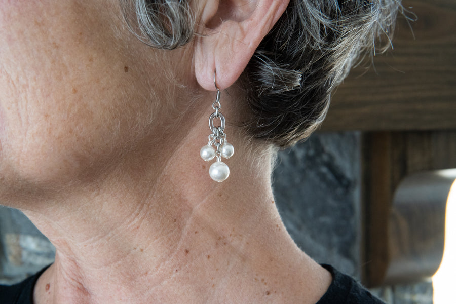 Short white pearl earrings