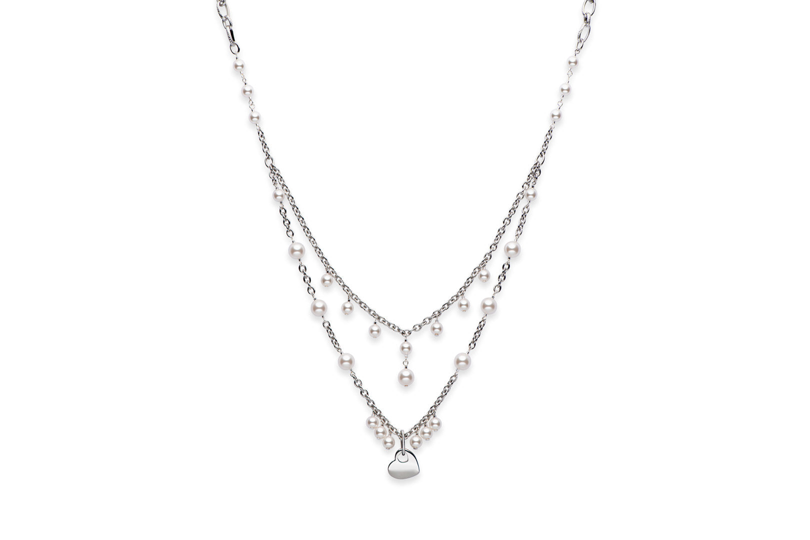 Long white pearl necklace