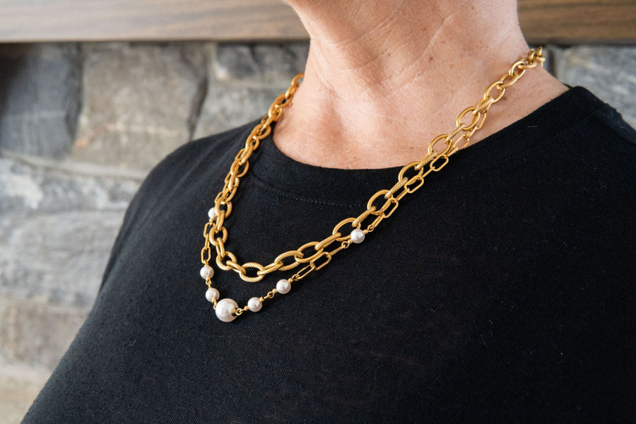 Gold and white pearl necklace